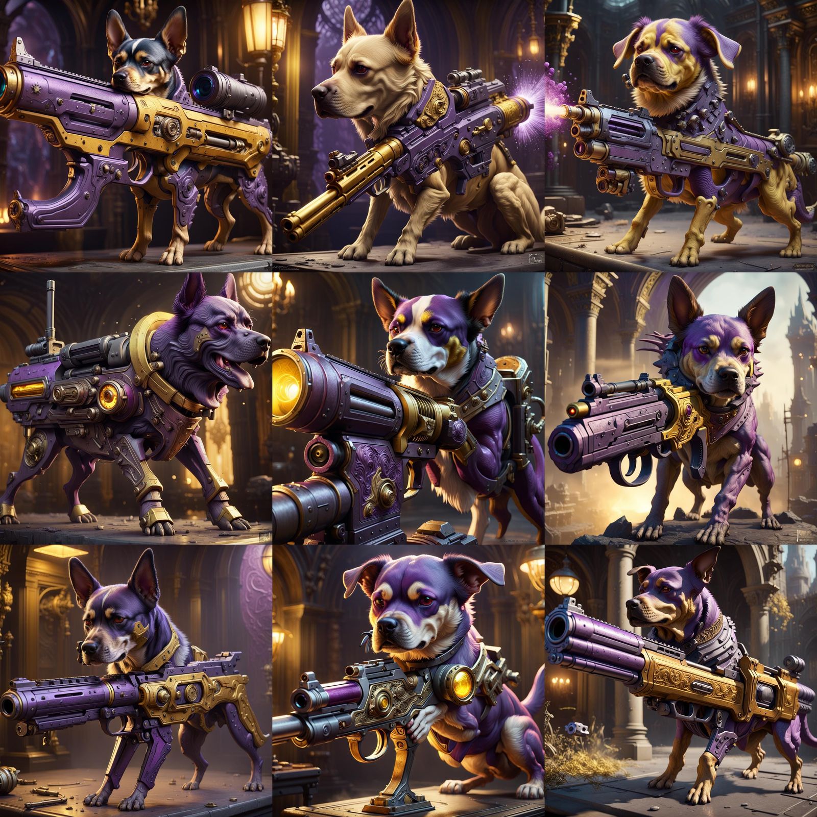 Dino Dog Gun in Dark Fantasy Art Style