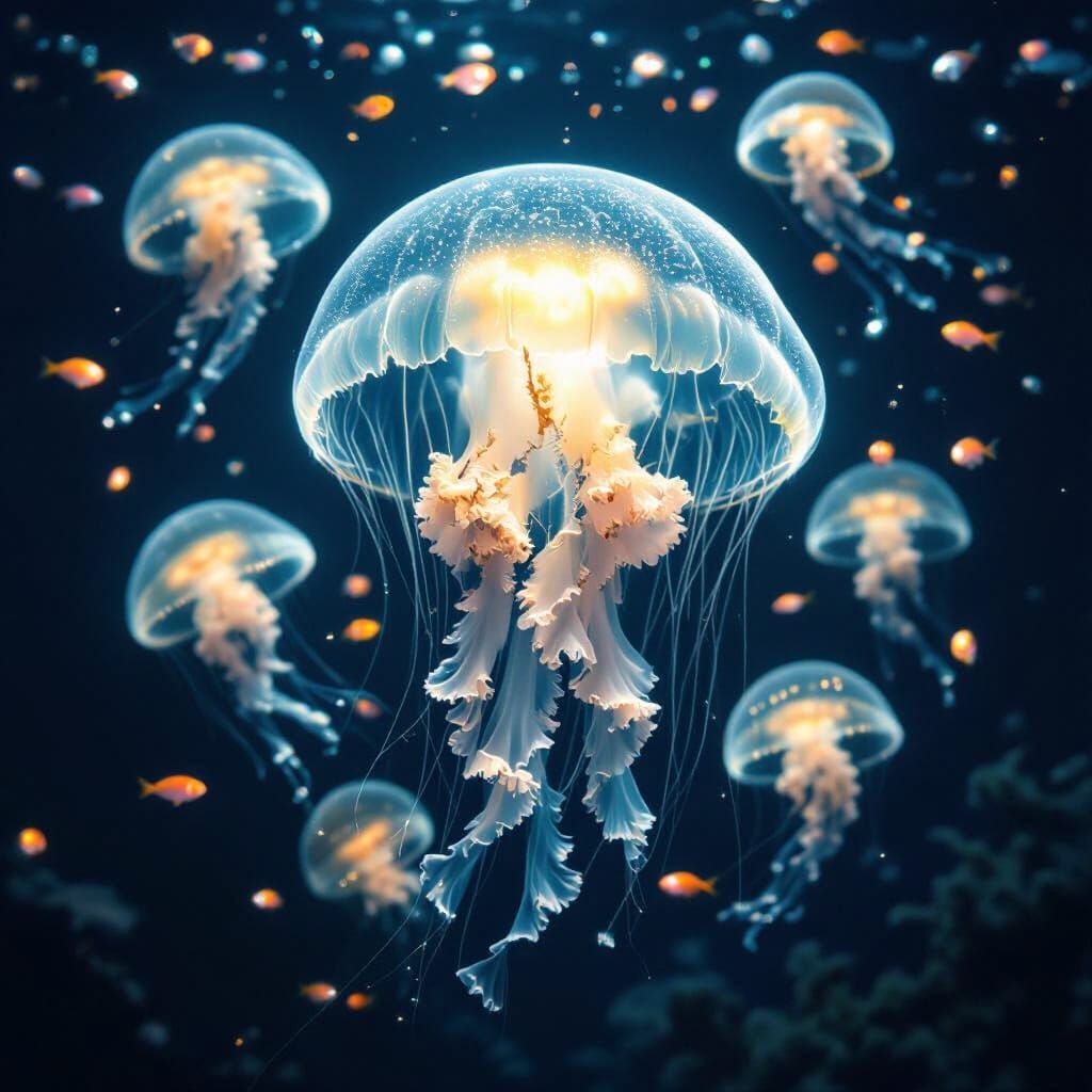 Bioluminescent Jellyfish in the Deep Ocean