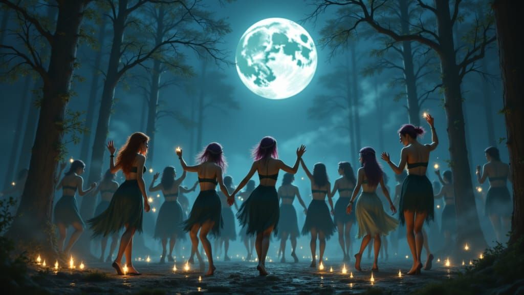 Wood Elves Dance Under Silvery Moon