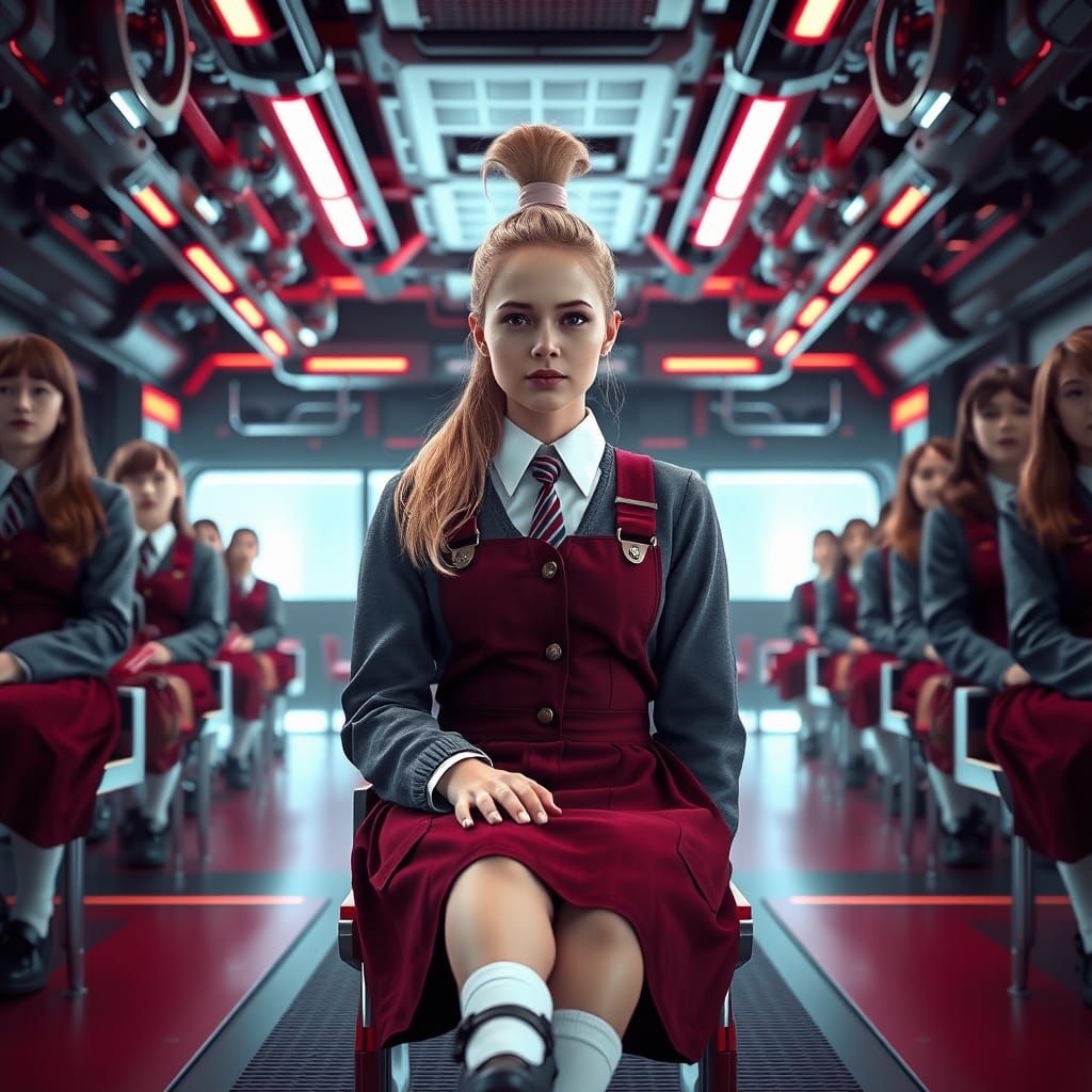 Futuristic Schoolgirl in a High-Tech Classroom
