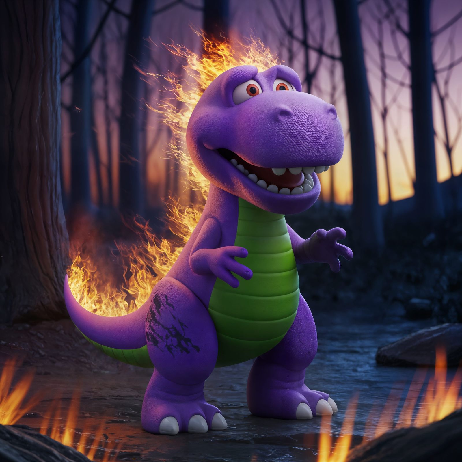 Barney Frozen in Fiery Terror, CGI Art
