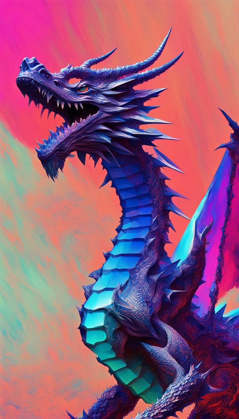 Digital Glitch Crystal Dragon in Abstract Art