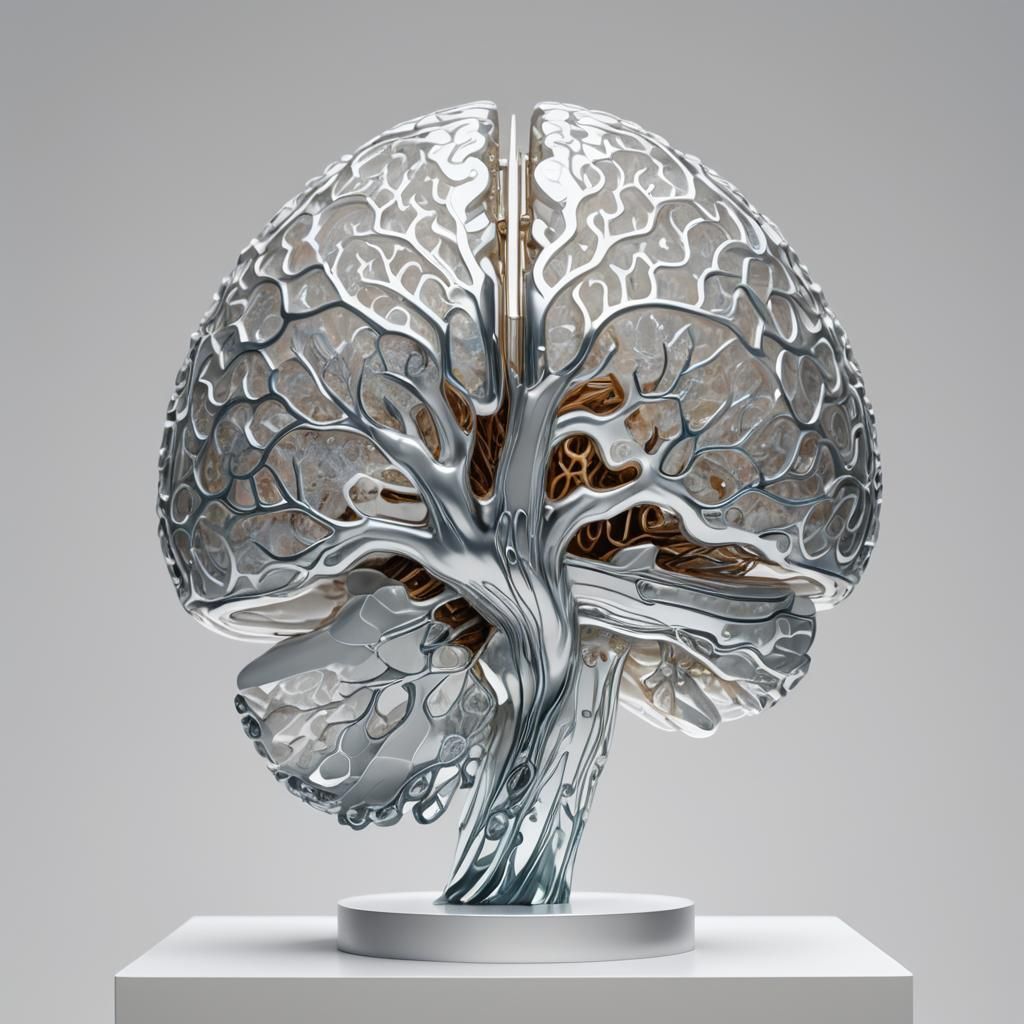 Opalescent Crystal Brain Sculpture in Hyperrealistic Digital...