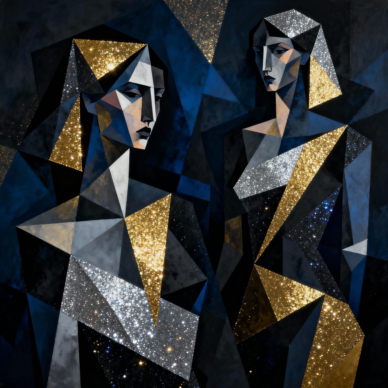 Dark Glittercore Cubism Art