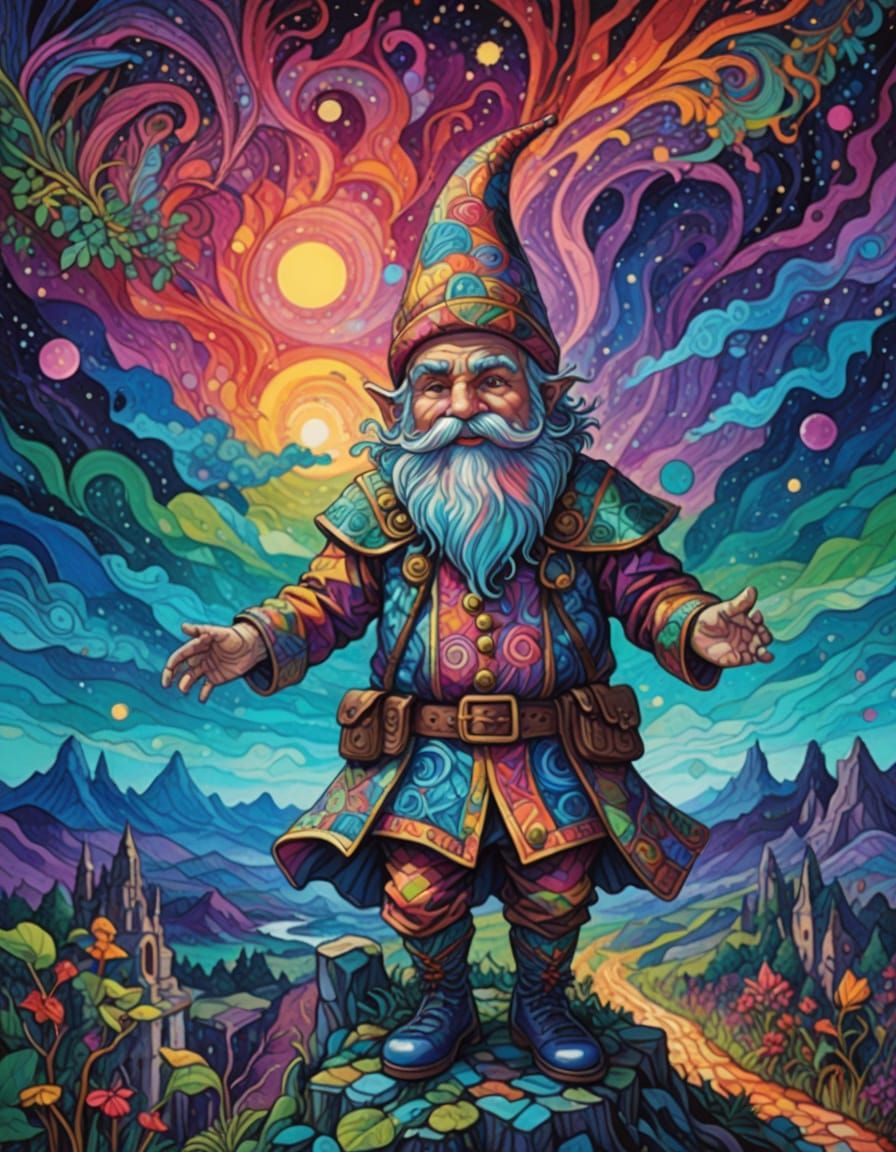 Surreal Fantasy Gnome in Ancient Ruins Comic Book Art