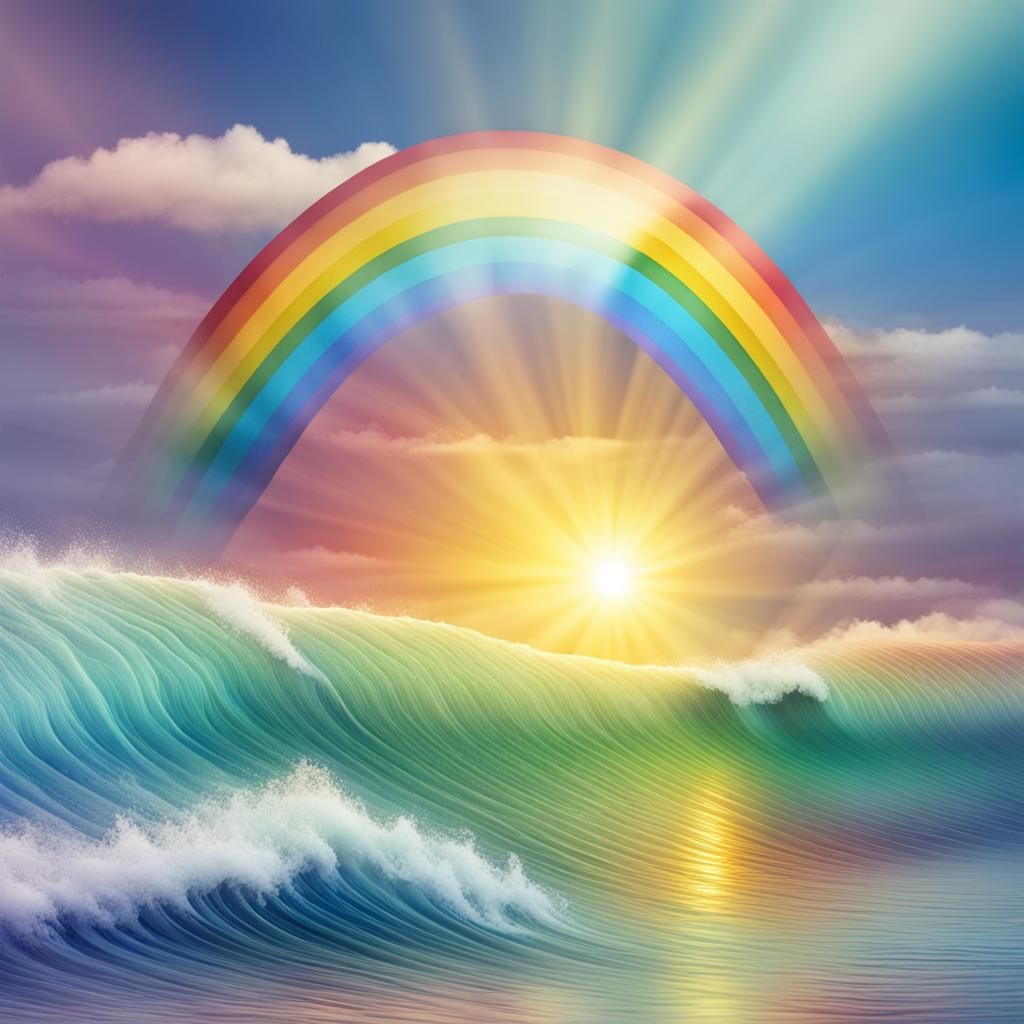 Rainbow Waves Reflect Sunlight on Ocean