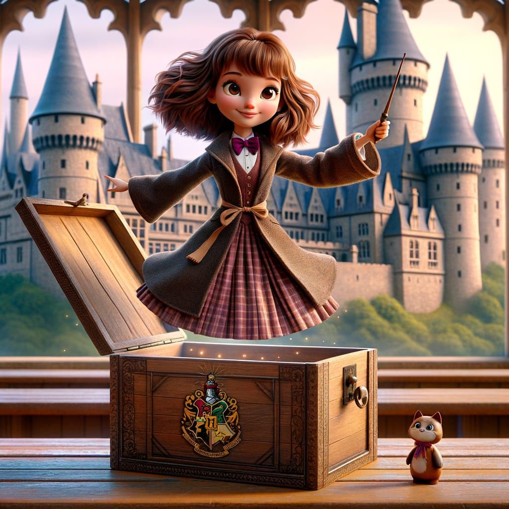 Whimsical Wizard Girl in Castle Scene, CGI Cartoon