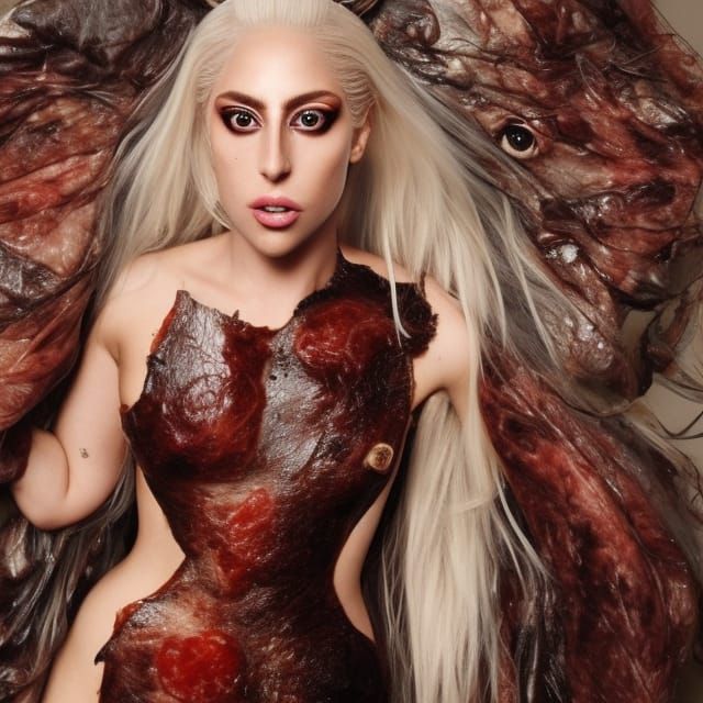 Lady Gaga Meat Dress: Hyperdetailed Fantasy Portrait