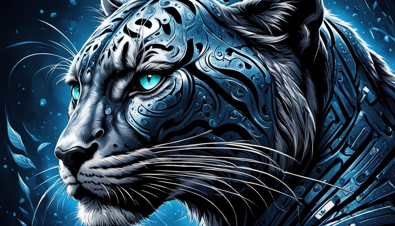 Liquid Chrome Panther Blending With Typography Comic Art