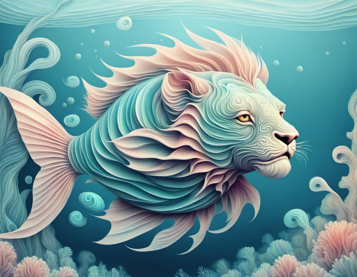 Lionfish Swimming in Ocean with Pastel Colors