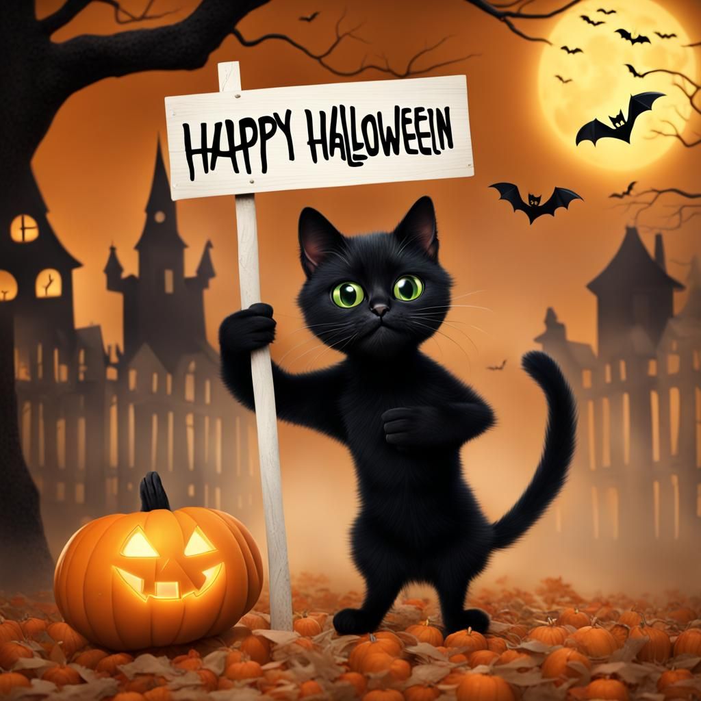 Adorable Black Cat Wishes Happy Halloween