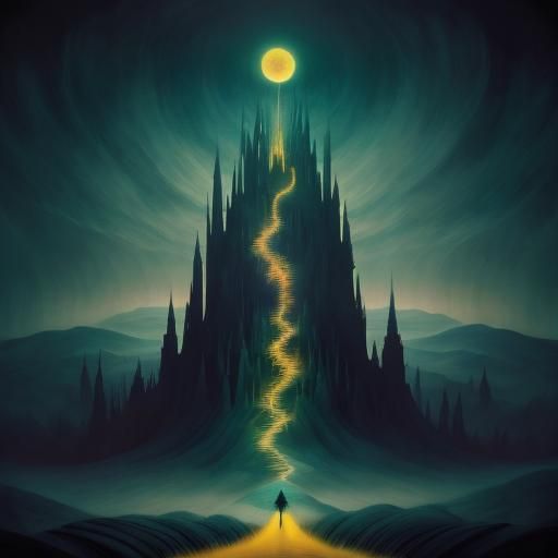 Surreal Dream World Landscape with Figures in Motion