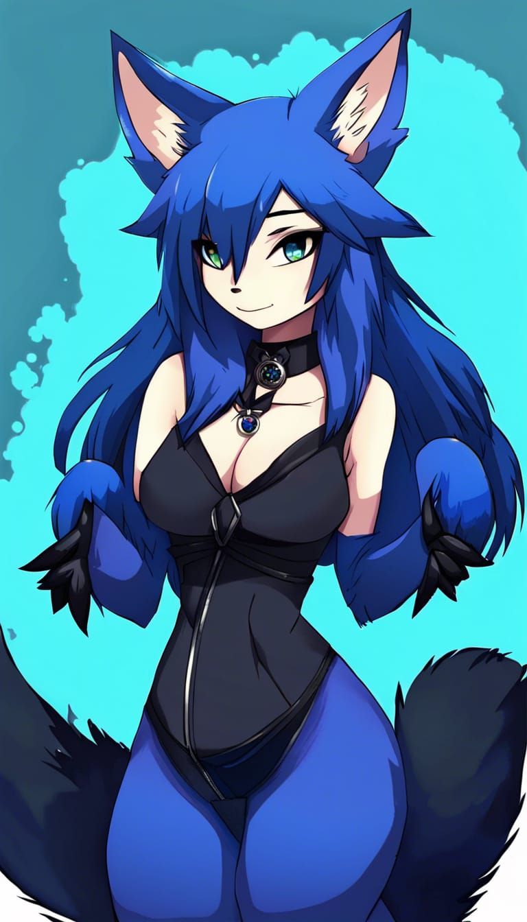 Blue Fox Anthro Furry in Anime Manga Style