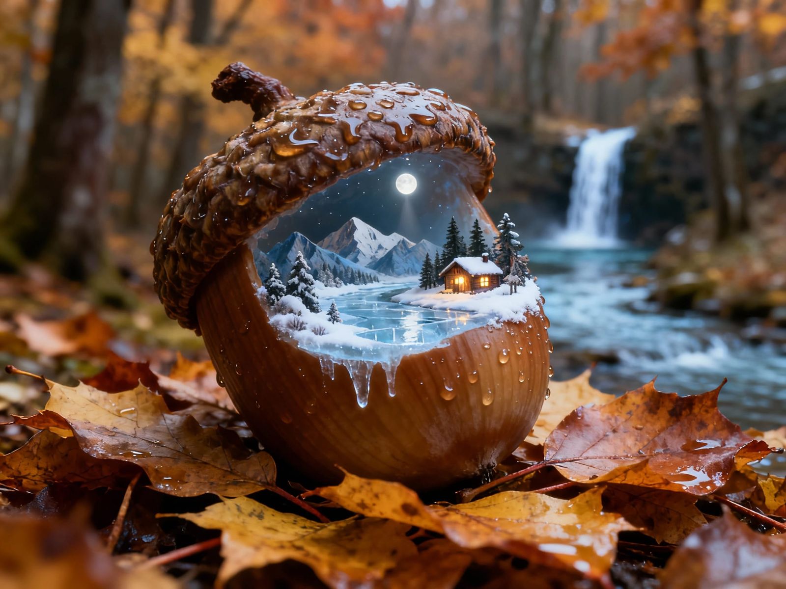 Miniature Winter World Inside a Giant Acorn