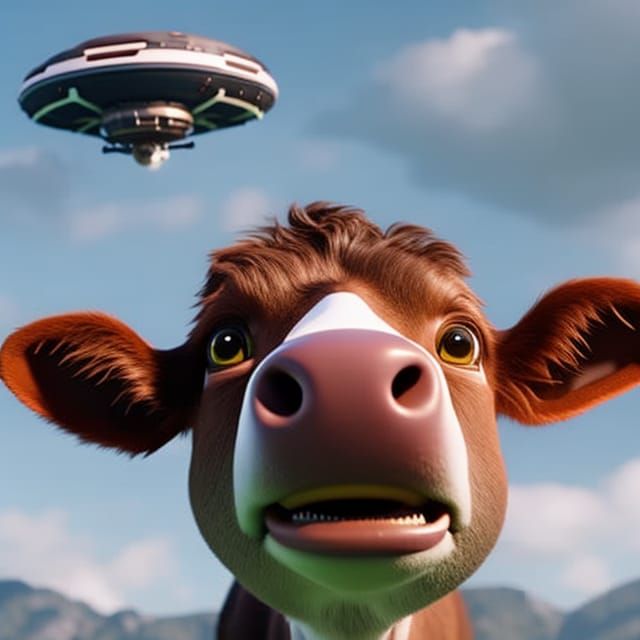 Surprised Cow Sees Flying Saucer in the Sky