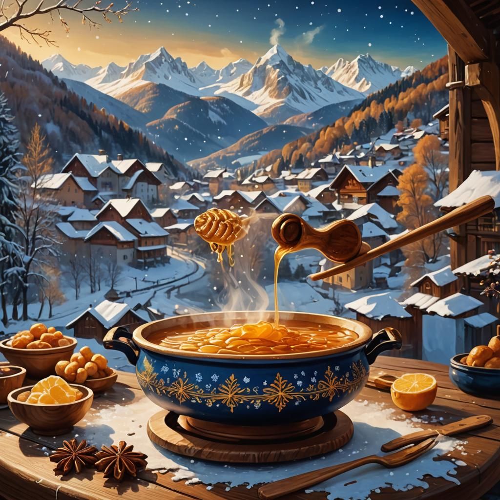 Potica Cake in Slovenian Folk Art Style