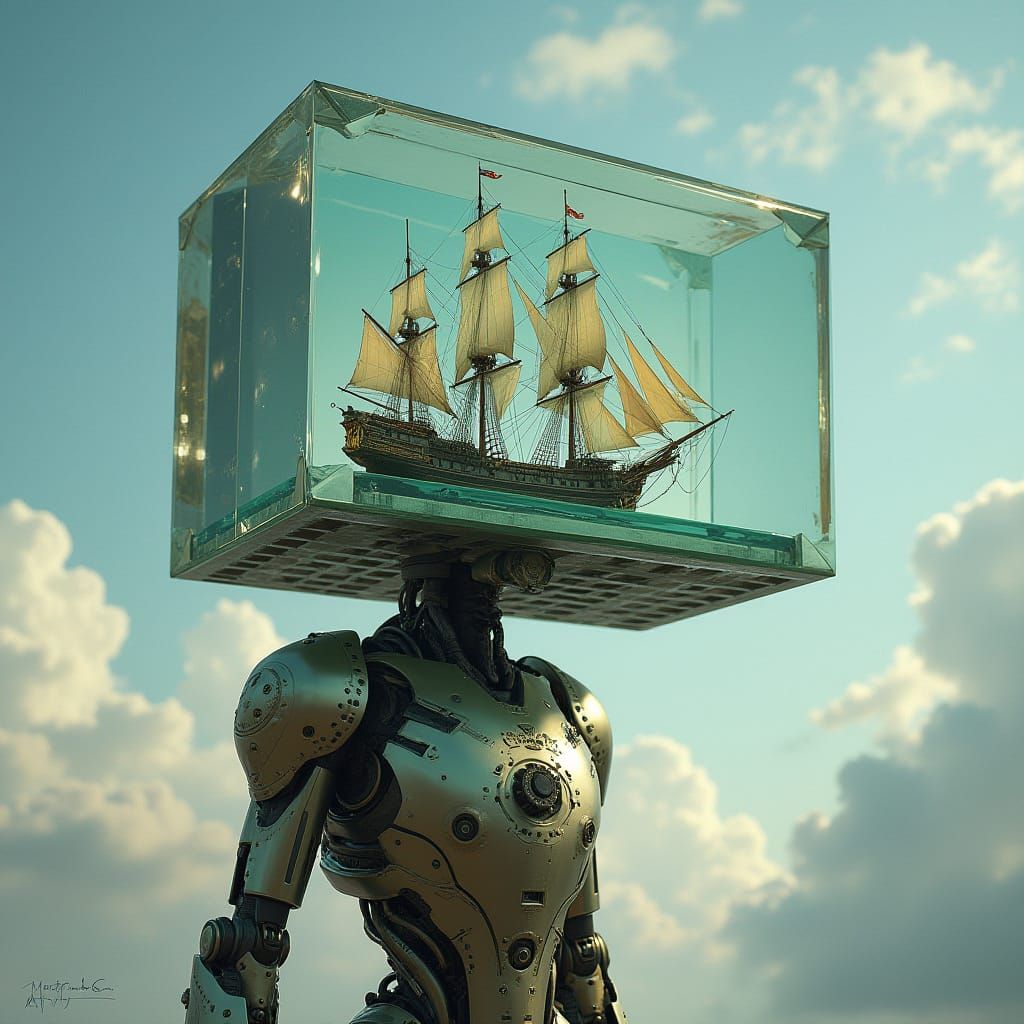 A biomechanical humanoid cyborg, humanoid, it has a see thro...