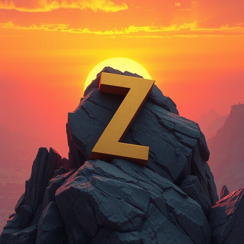 Golden Letter Z at Sunset in Retro-Futuristic Style