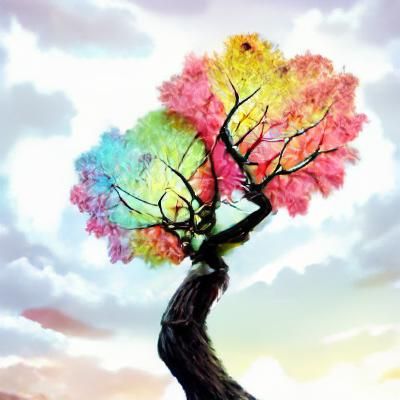 Oak Tree Treehouse with Wildflowers and Fractals