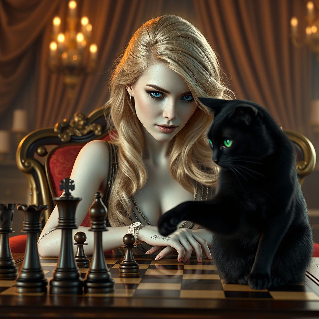 Android Woman's Chess Game in Beksiński Style