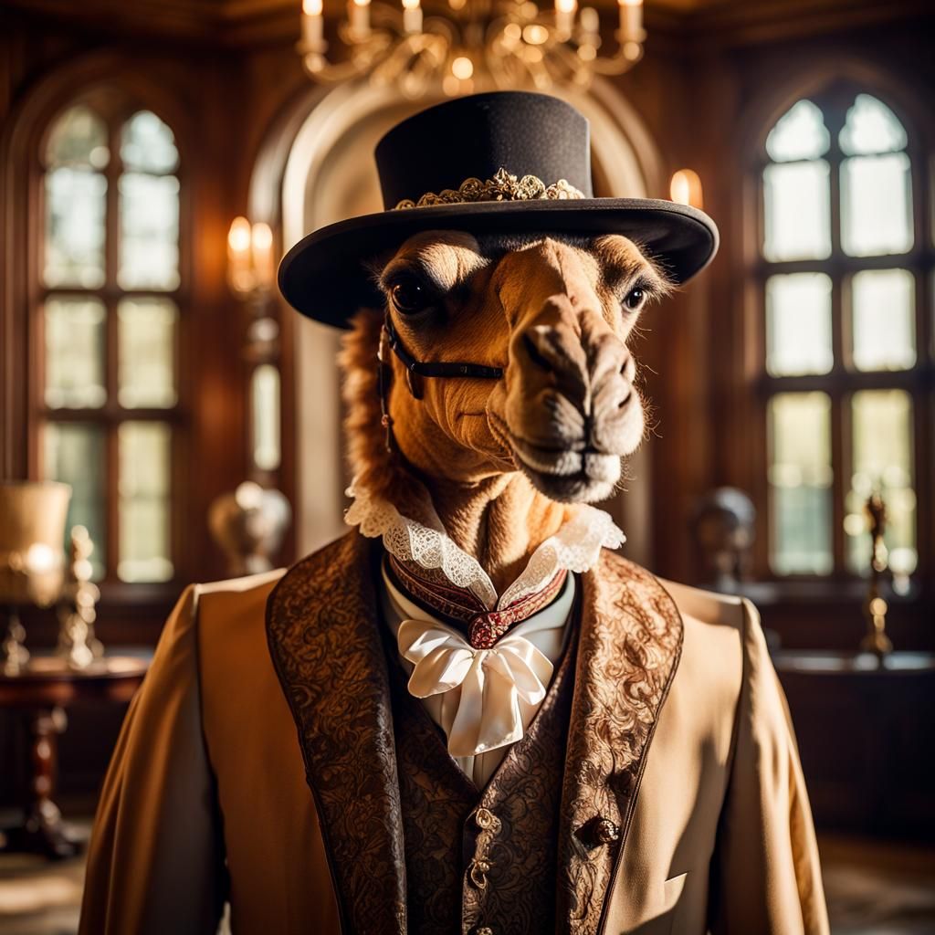 An anthro camel dressed as an Shakespearean era gentleman.