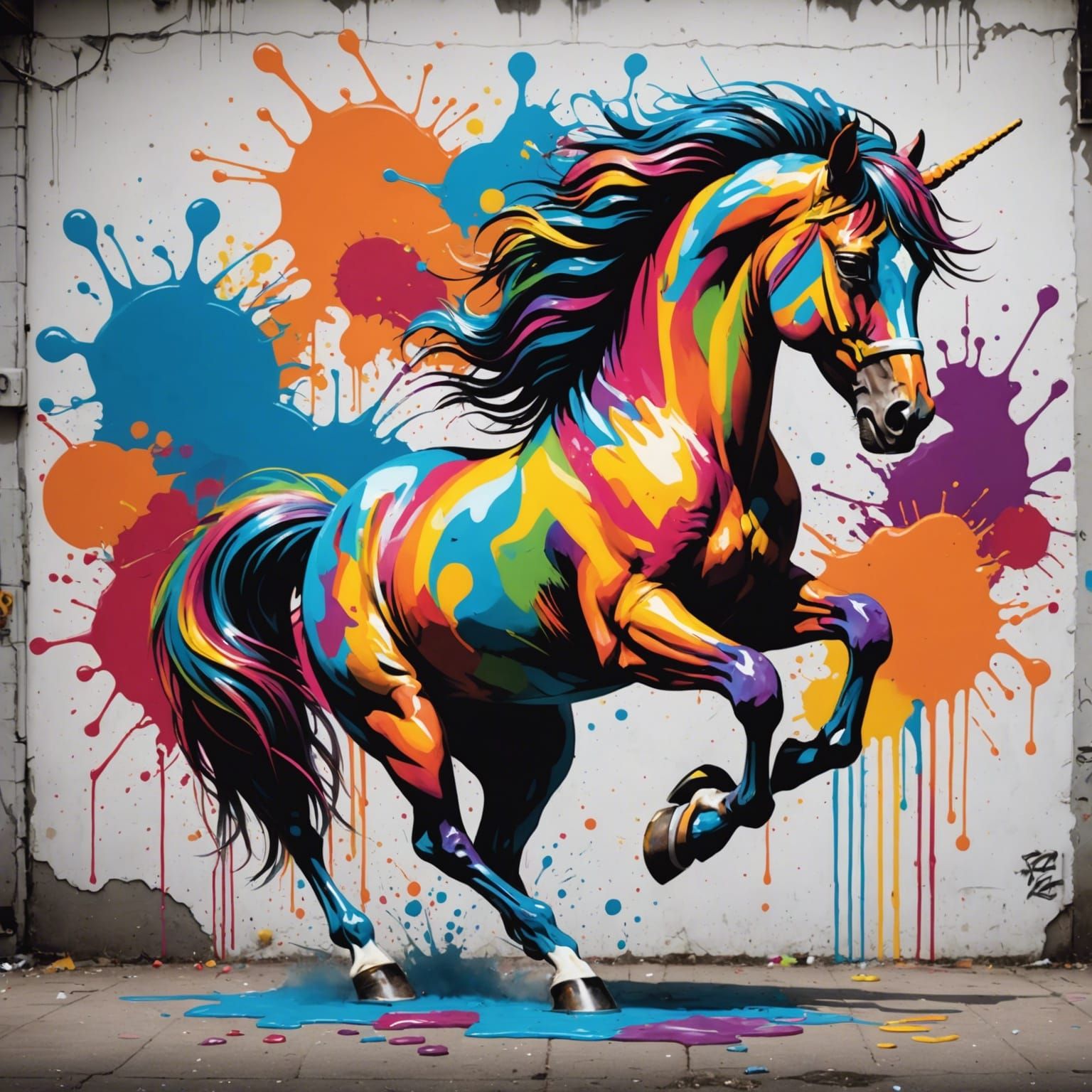 Colorful Pony Leaping in Graffiti Splash Art