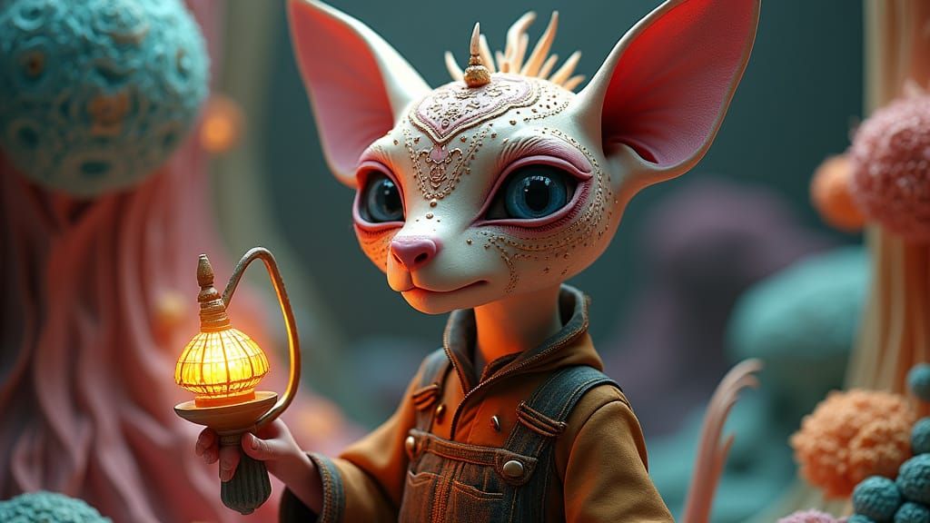 Whimsical Sphinx Hybrid Creature in Hyper-Maximalist Fantasy