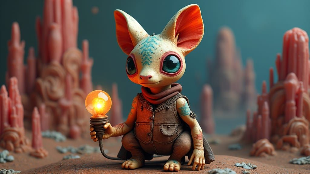 Mystical Leather Sphinx in Dungarees Illuminates Bismuth Fra...