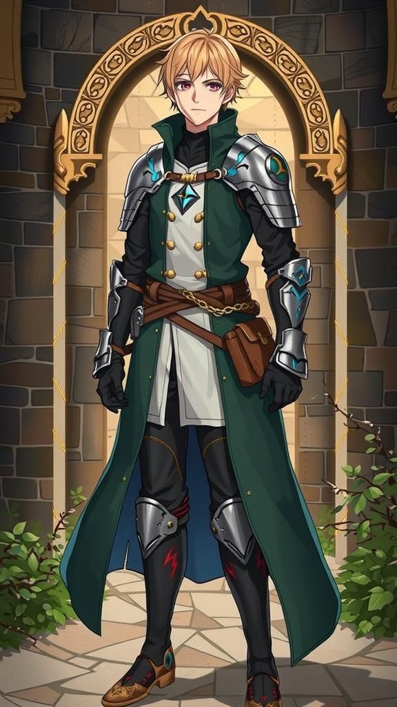 Isekai Anime Adventurer in Flame-Patterned Armor