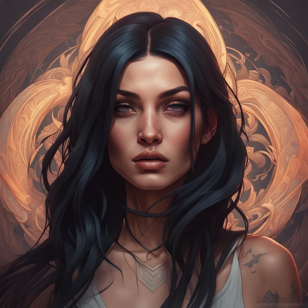 Mysterious Girl Portrait in Art Nouveau Style