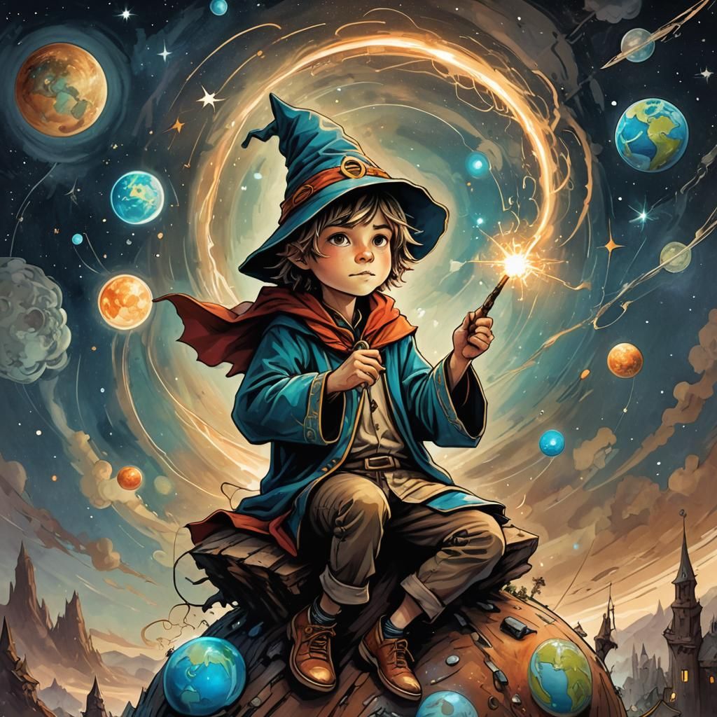 Wizard Boy Directing Cosmic Energy to Earth