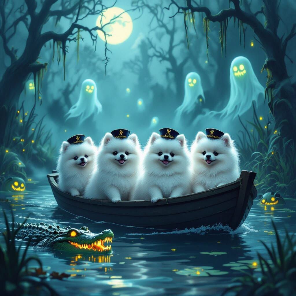 Pomeranians Ghostly Swamp Boat Ride