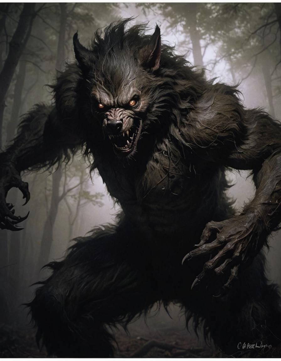 Gritty Pastel Werewolf in Dark 1950s Woods