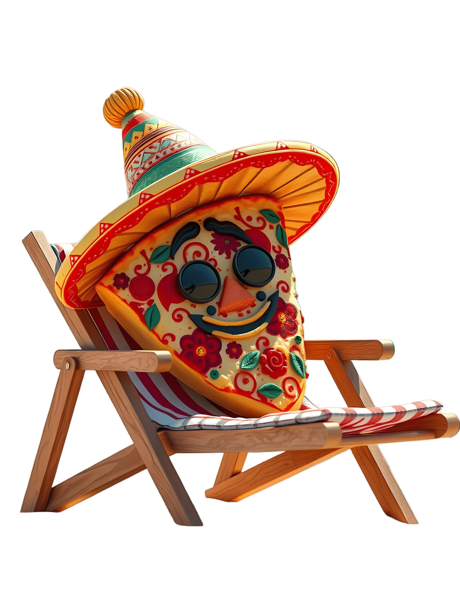A Pizza Hat Relaxes on a Beach in 3D Style
