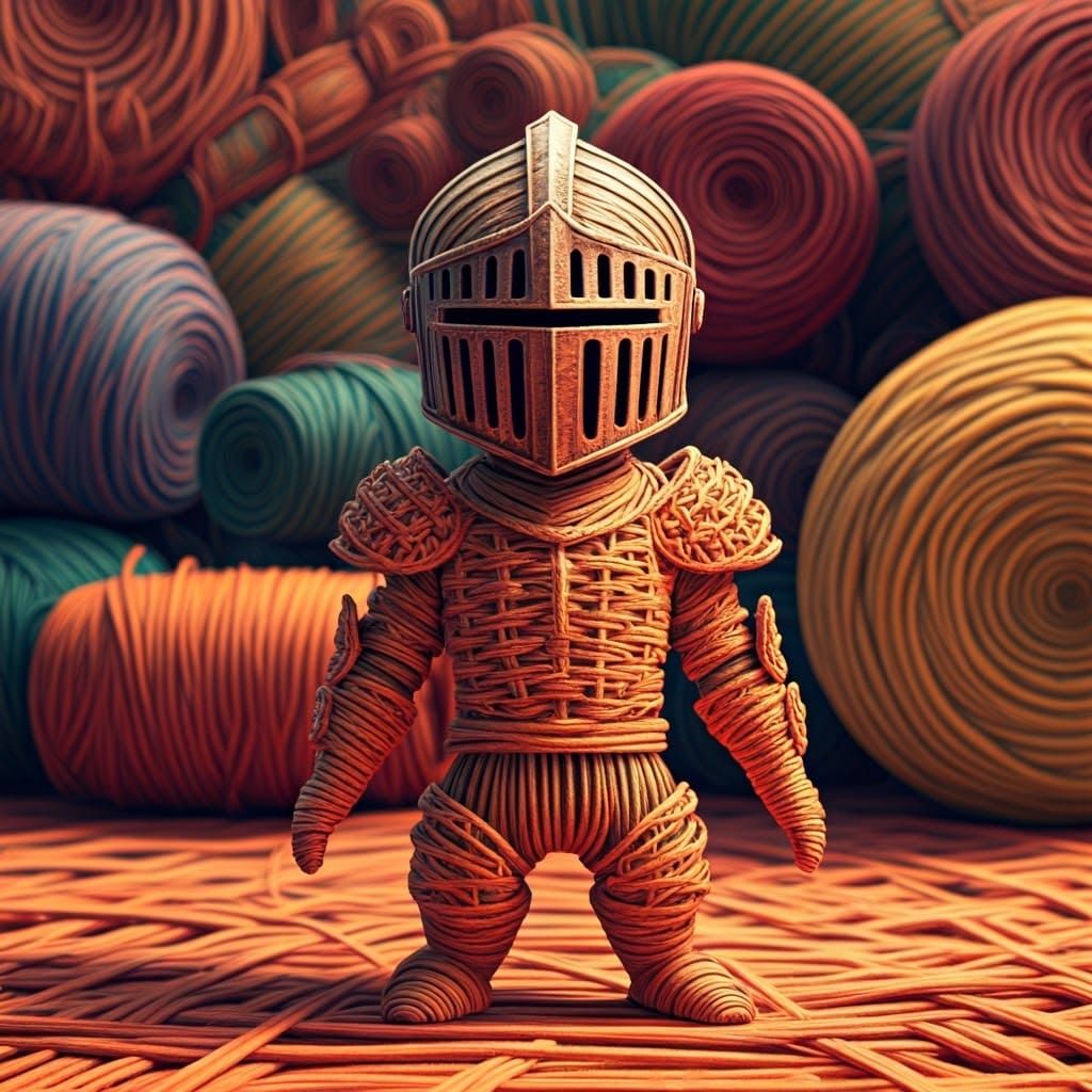 String Knight in Whimsical Fabric World