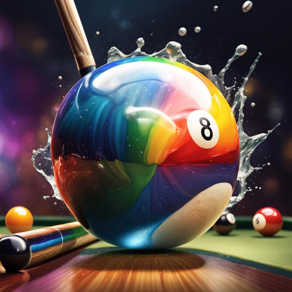 Rainbow Billiards God: Hyperrealistic Splash Art