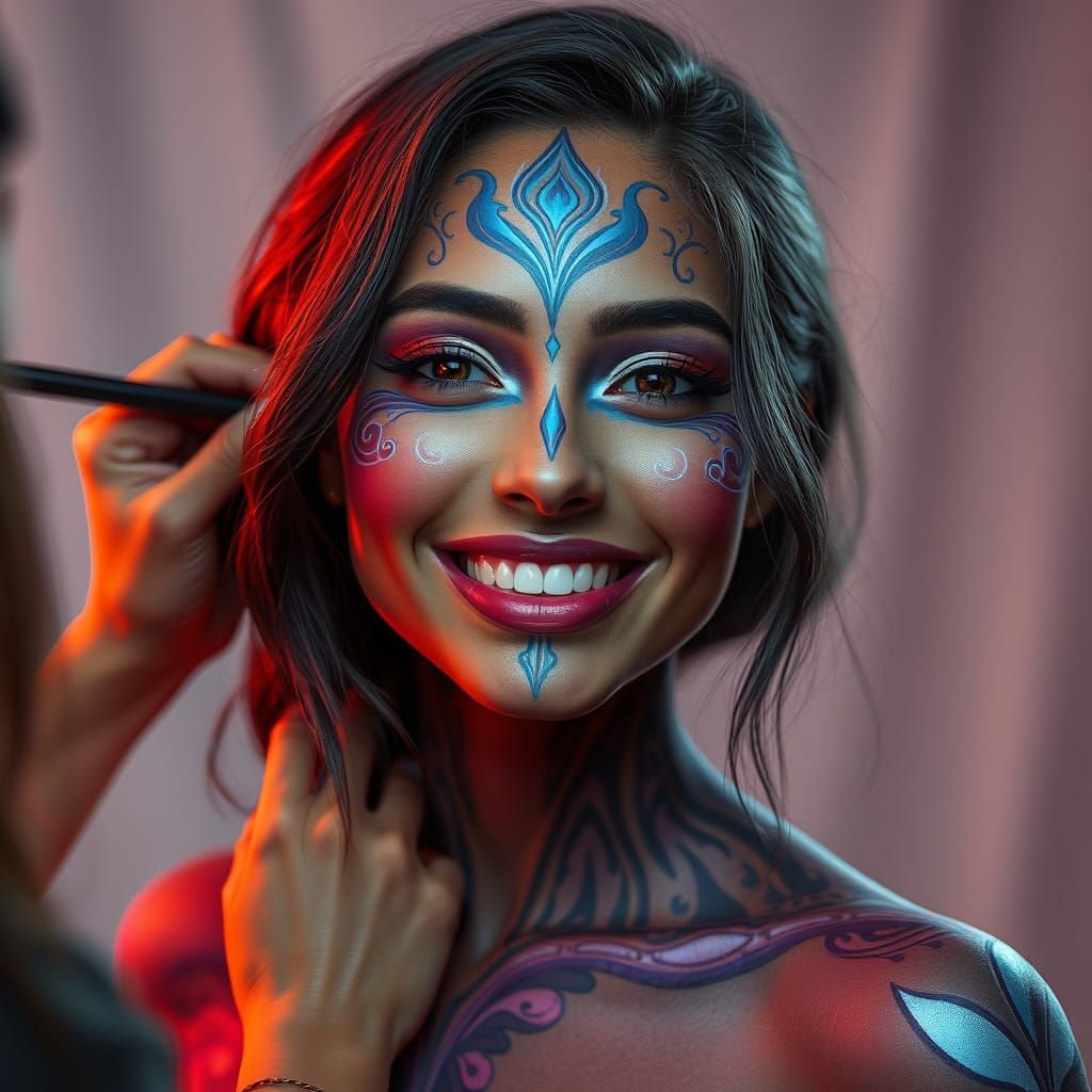 Dream Woman in Vibrant Bodypaint, Inspired by Fantasy Art