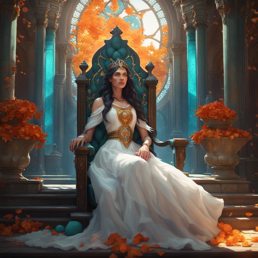 Princess with Blue Eyes on Throne, Detailed Art