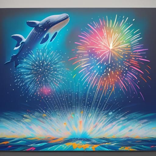 Ocean Balloons with Fireworks in Graffiti Art Style