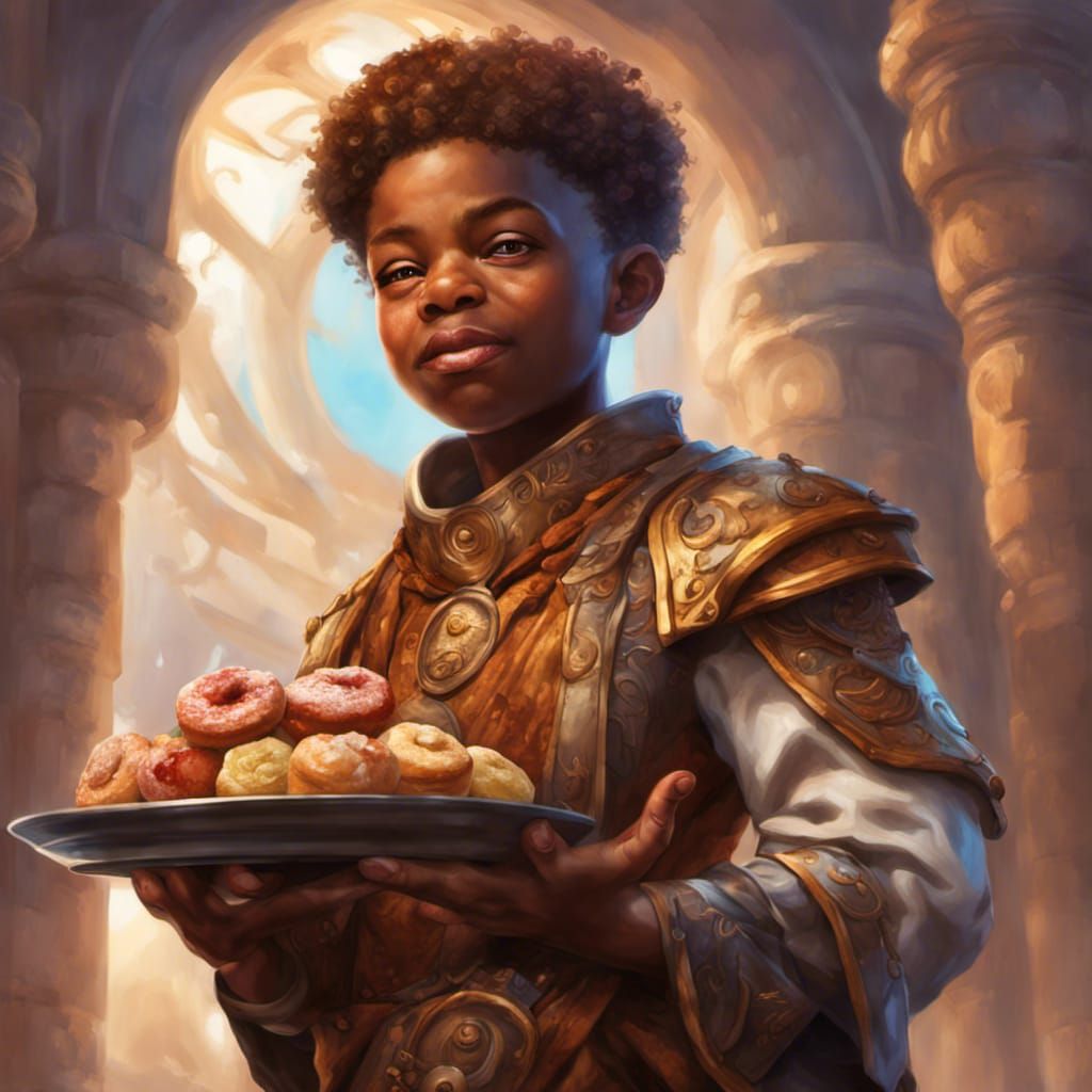Halfling Cleric of Athena with Pastry, Splash Art