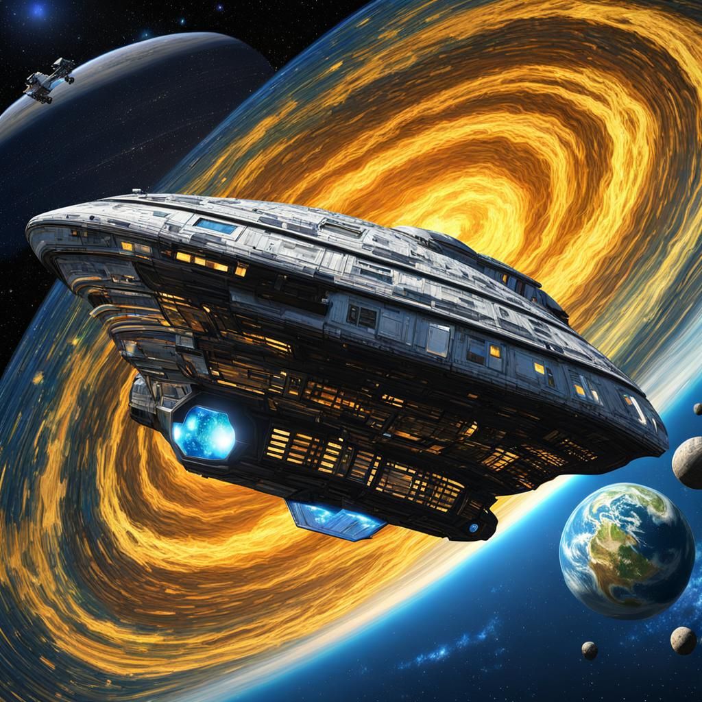 Cosmic Spaceship in Van Gogh Style 3D Rendering