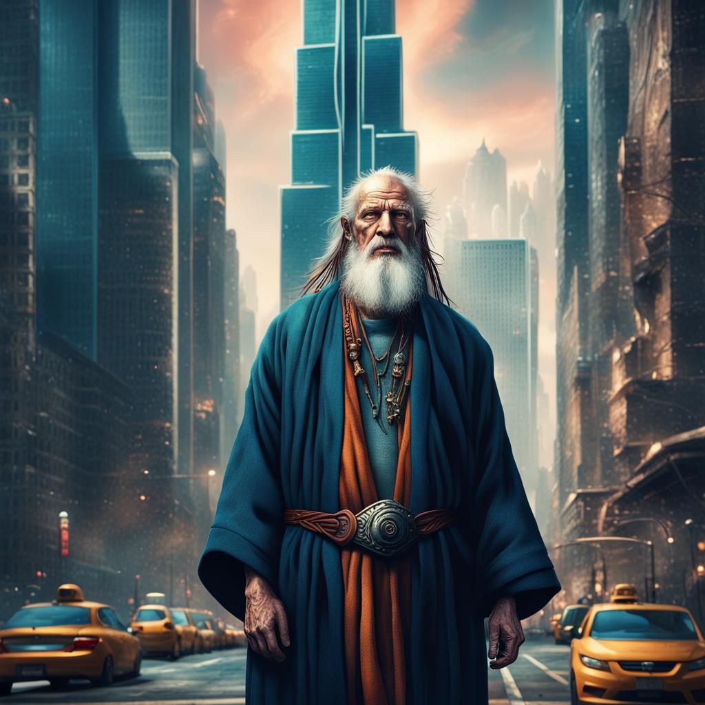 Druid Lost in Time: Cosmic Meets Modern City