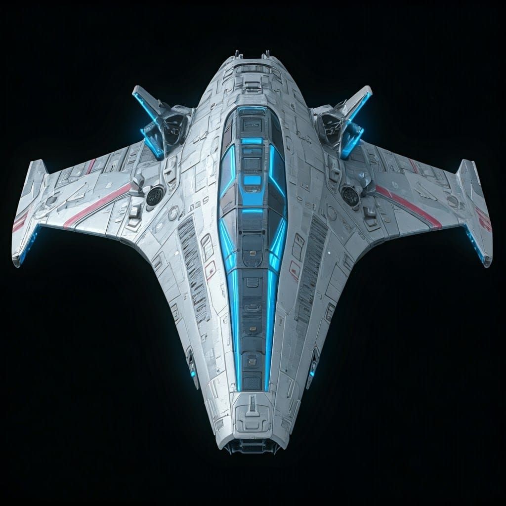 Futuristic White Spaceship with Glowing Blue Engines