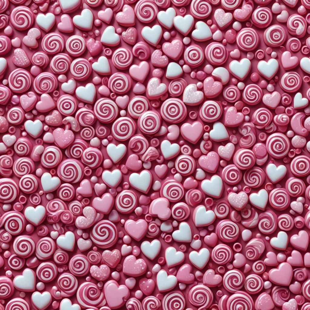 Pink Swirls with Hearts in Candy Art Style
