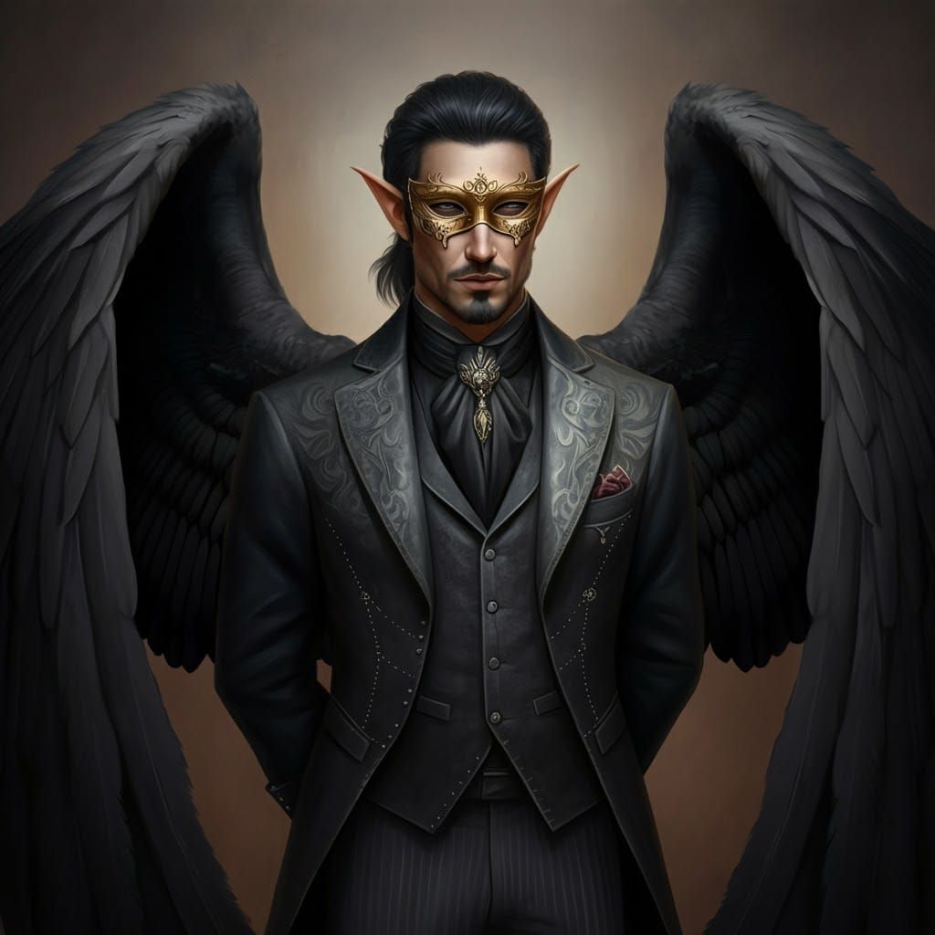 Mysterious Half-Elf Gentleman with Feathered Wings
