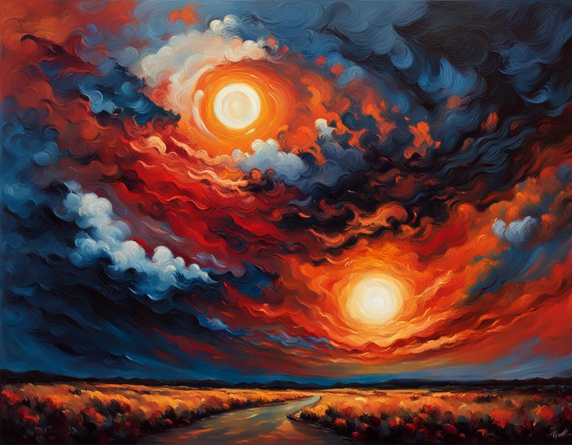 Solar Eclipse in Impressionist Celestial Landscape
