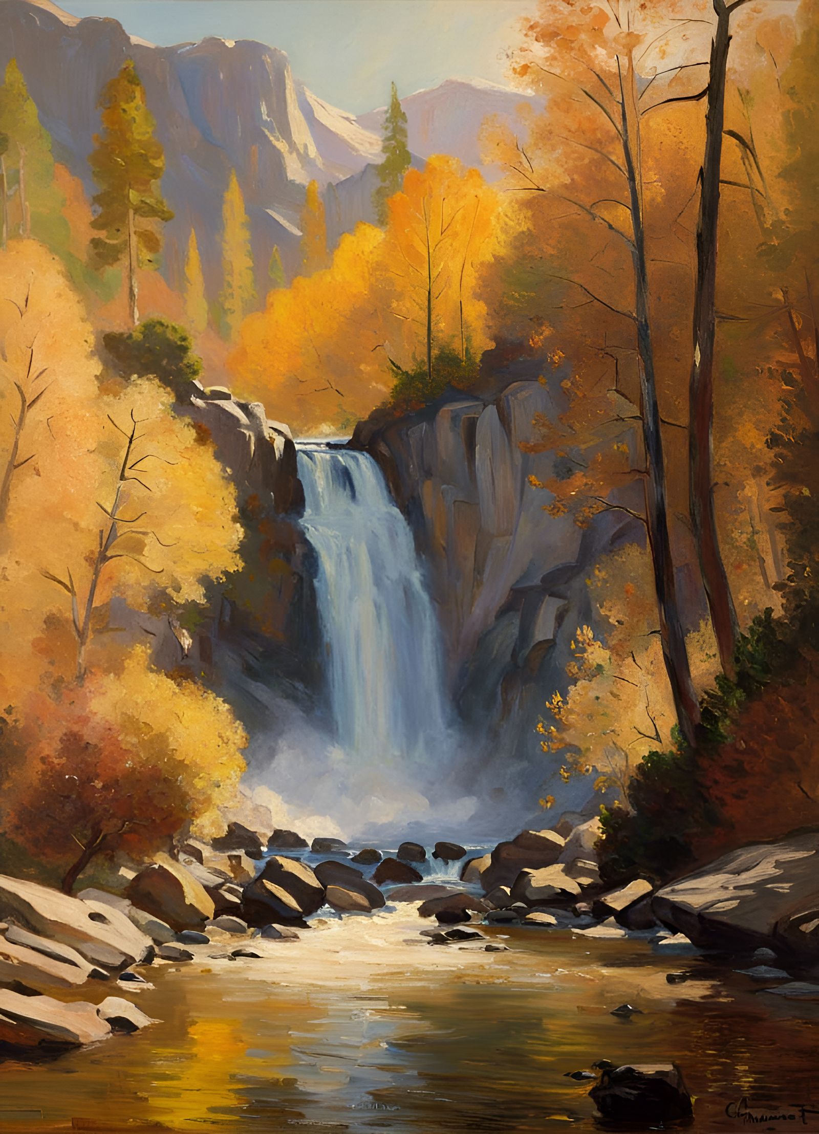 Yosemite Waterfall in Autumn: An Impressionistic Vision