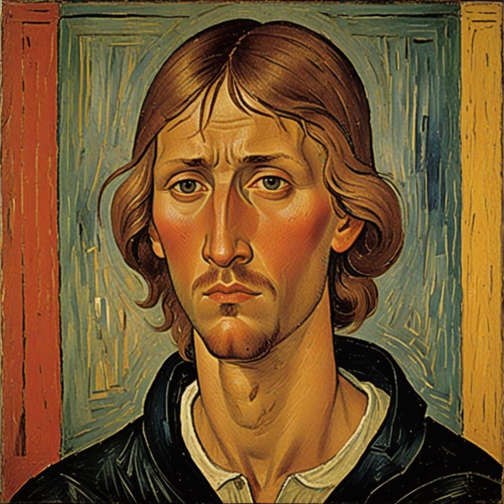 Biblical Scene of Mockery in Rublev and Modigliani Style