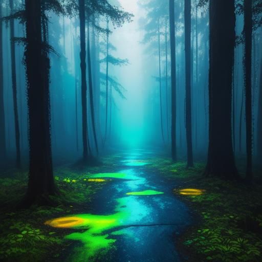 Mystical Forest: Vibrant Street Art with Glowing Colors