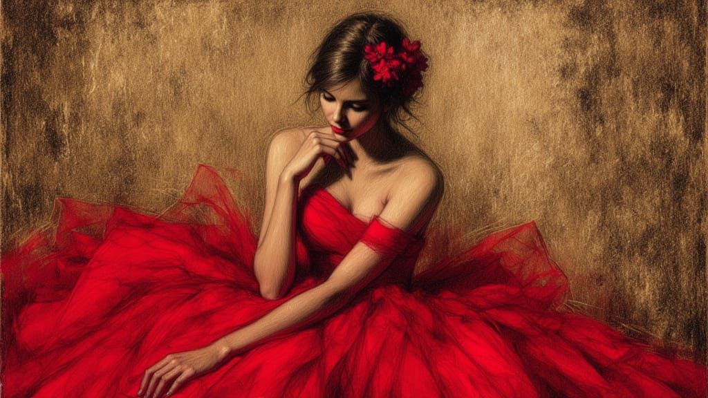 Elegant London Princess: Scarlet Oil Painting